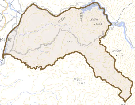 生田とその周辺の地図。町の範囲を重ねている