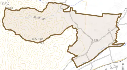 梓川梓とその周辺の地図。町の範囲を重ねている