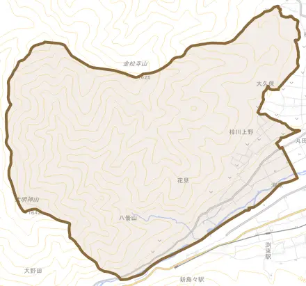 梓川上野とその周辺の地図。町の範囲を重ねている