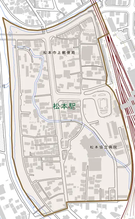 巾上とその周辺の地図。町の範囲を重ねている