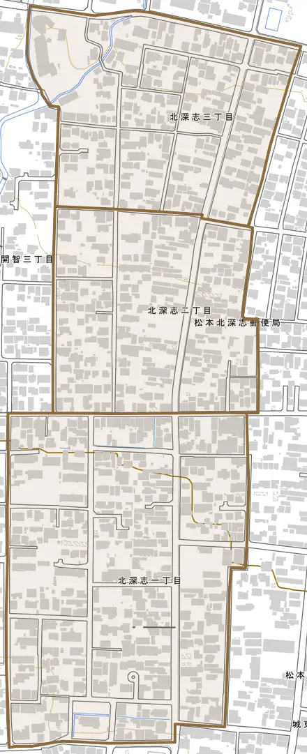 北深志とその周辺の地図。町の範囲を重ねている