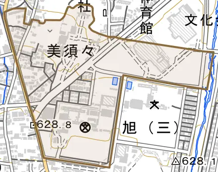 美須々とその周辺の地図。町の範囲を重ねている