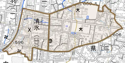 清水とその周辺の地図。町の範囲を重ねている