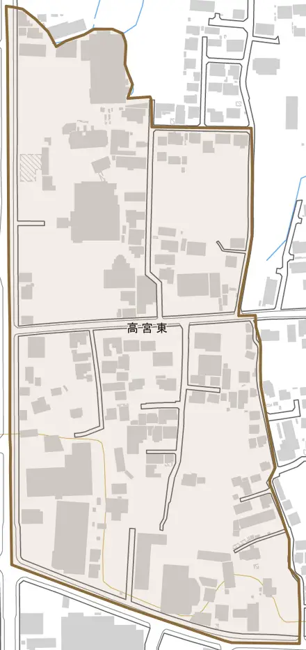 高宮東とその周辺の地図。町の範囲を重ねている