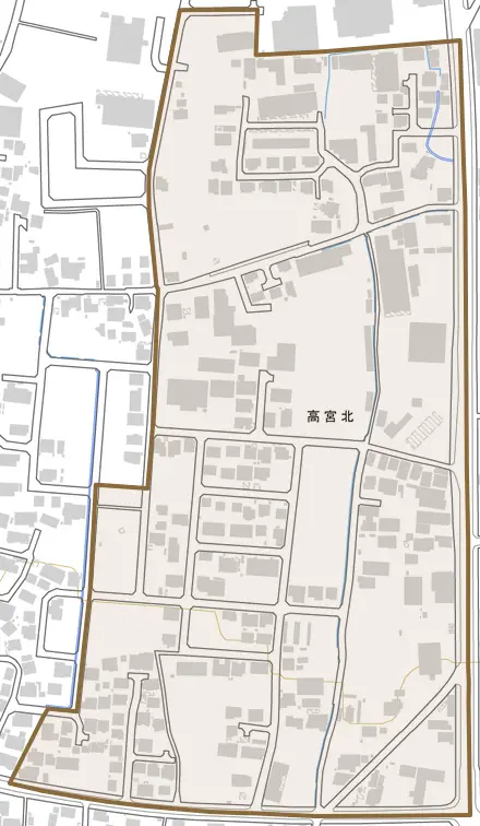 高宮北とその周辺の地図。町の範囲を重ねている
