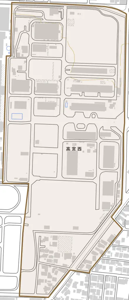 高宮西とその周辺の地図。町の範囲を重ねている
