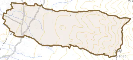 大字内田とその周辺の地図。町の範囲を重ねている