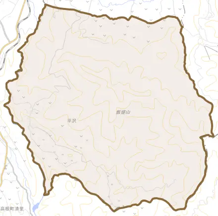 大字平沢とその周辺の地図。町の範囲を重ねている