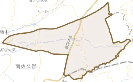 大字板橋とその周辺の地図。町の範囲を重ねている