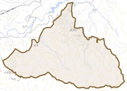 大字茂沢とその周辺の地図。町の範囲を重ねている