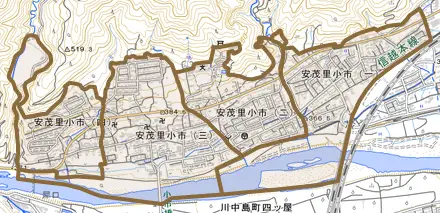 安茂里小市とその周辺の地図。町の範囲を重ねている