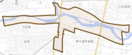 青木島町青木島とその周辺の地図。町の範囲を重ねている