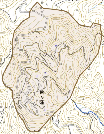 台ケ窪とその周辺の地図。町の範囲を重ねている