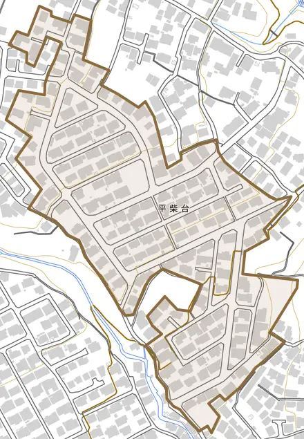 平柴台とその周辺の地図。町の範囲を重ねている