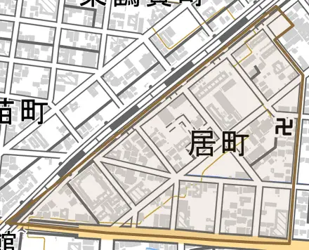 居町とその周辺の地図。町の範囲を重ねている