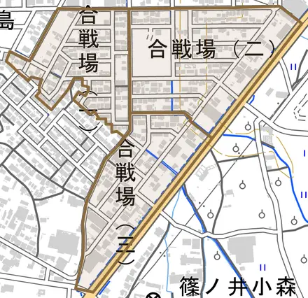 合戦場とその周辺の地図。町の範囲を重ねている