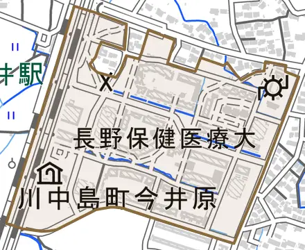 川中島町今井原とその周辺の地図。町の範囲を重ねている