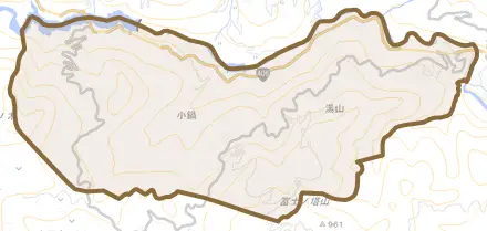 大字小鍋とその周辺の地図。町の範囲を重ねている