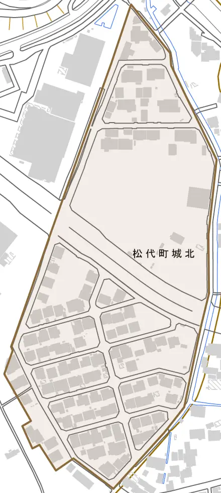 松代町城北とその周辺の地図。町の範囲を重ねている