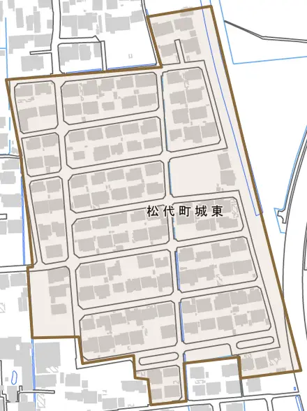 松代町城東とその周辺の地図。町の範囲を重ねている