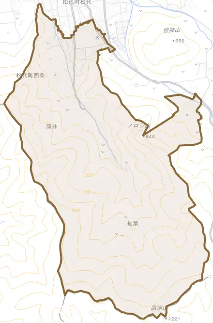 松代町西条とその周辺の地図。町の範囲を重ねている