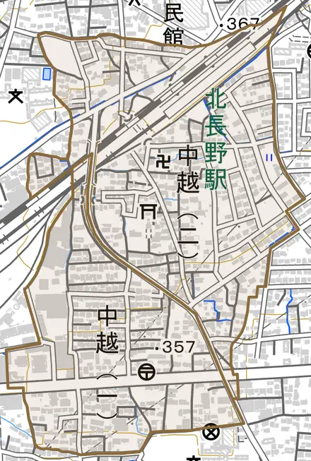 中越とその周辺の地図。町の範囲を重ねている