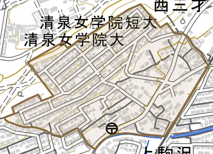 西三才とその周辺の地図。町の範囲を重ねている