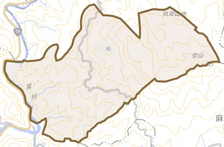 大岡丙とその周辺の地図。町の範囲を重ねている