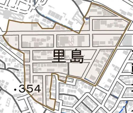 里島とその周辺の地図。町の範囲を重ねている