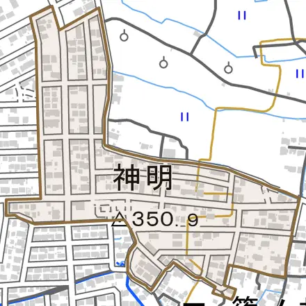 神明とその周辺の地図。町の範囲を重ねている