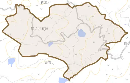 篠ノ井有旅とその周辺の地図。町の範囲を重ねている