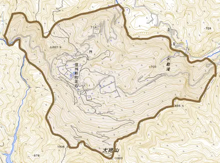 信州新町左右とその周辺の地図。町の範囲を重ねている