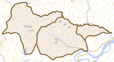 信州新町山穂刈とその周辺の地図。町の範囲を重ねている