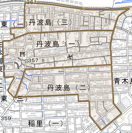 丹波島とその周辺の地図。町の範囲を重ねている