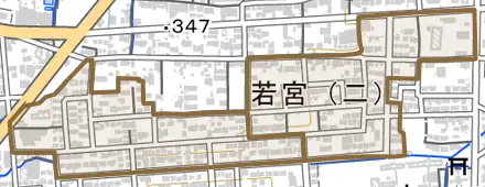 若宮とその周辺の地図。町の範囲を重ねている