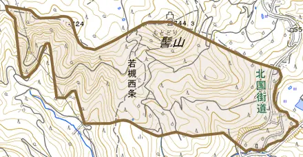 大字若槻西条とその周辺の地図。町の範囲を重ねている