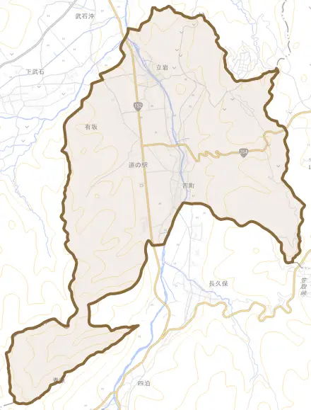 古町とその周辺の地図。町の範囲を重ねている