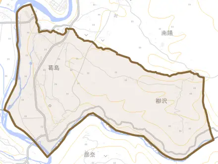 葛島とその周辺の地図。町の範囲を重ねている