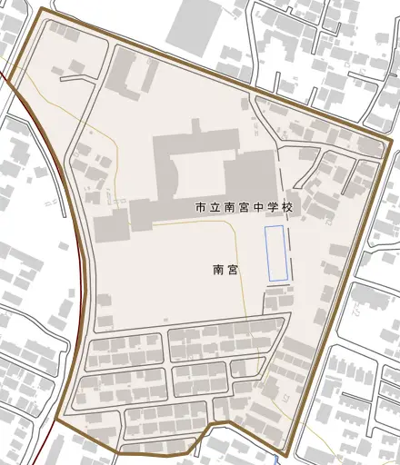 南宮とその周辺の地図。町の範囲を重ねている