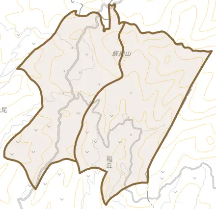 大字稲丘とその周辺の地図。町の範囲を重ねている