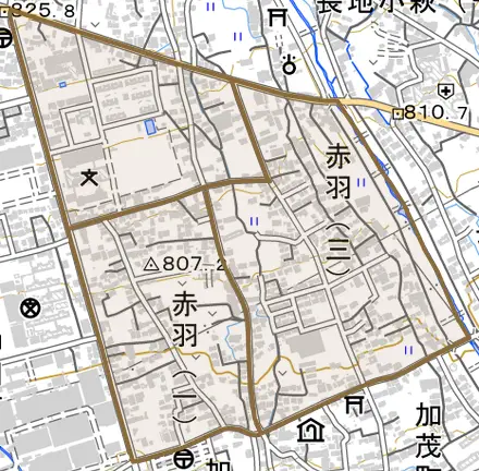 赤羽とその周辺の地図。町の範囲を重ねている