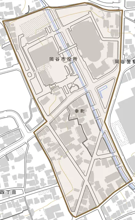 幸町とその周辺の地図。町の範囲を重ねている