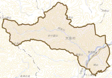 野尻とその周辺の地図。町の範囲を重ねている