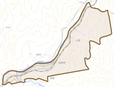 須原とその周辺の地図。町の範囲を重ねている