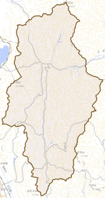 美麻とその周辺の地図。町の範囲を重ねている