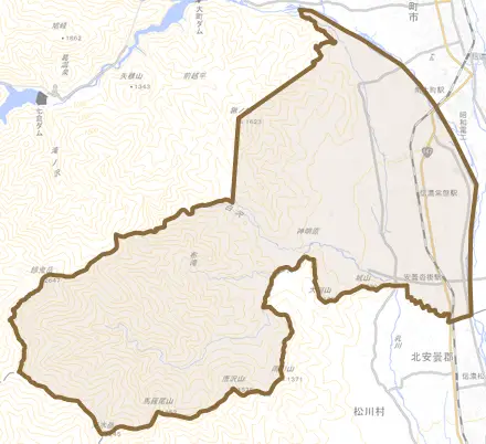 常盤とその周辺の地図。町の範囲を重ねている
