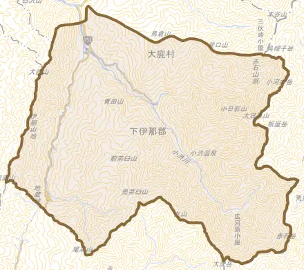 大字大河原とその周辺の地図。町の範囲を重ねている
