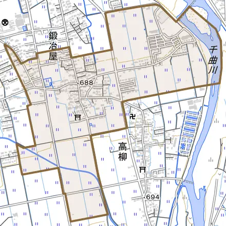 鍛冶屋とその周辺の地図。町の範囲を重ねている