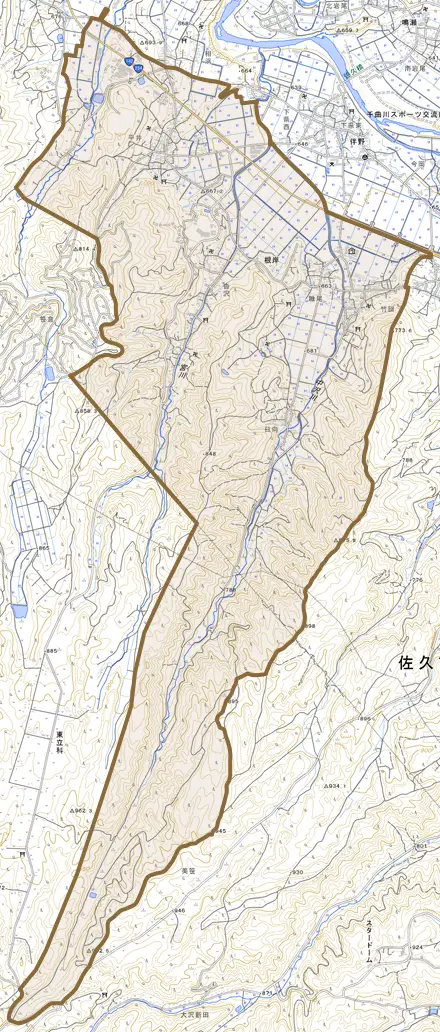 根岸とその周辺の地図。町の範囲を重ねている