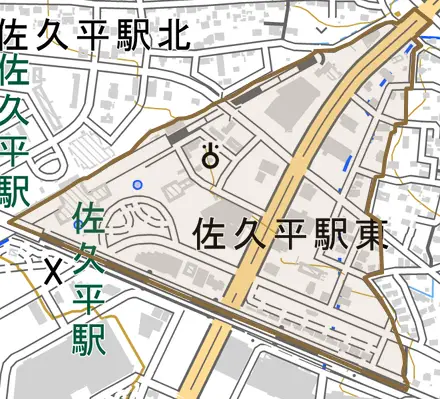 佐久平駅東とその周辺の地図。町の範囲を重ねている